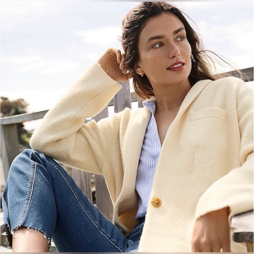J. Crew Women's Cocoon Sweater Blazer Wool/Alpaca BA551 Heather Muslin Size XS
